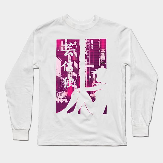 Japan city Tokyo street Manga Girl Kanji Long Sleeve T-Shirt by Wikstroem